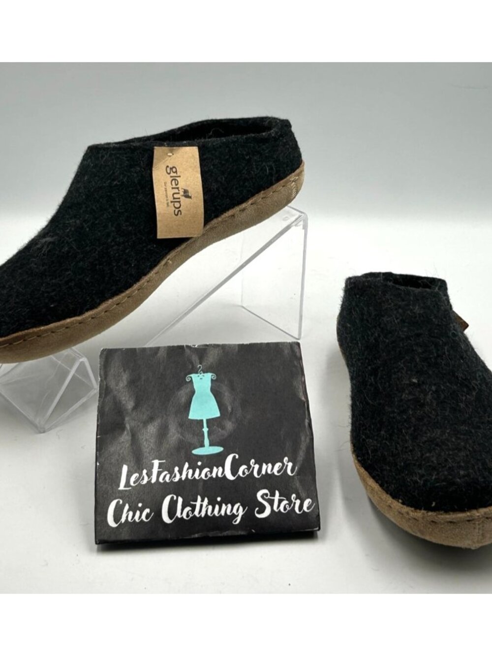 NWT Glerups Women's Black Charcoal Wool Leather Sole Slip-On Slipper Sz 5.5 3283 - Picture 2 of 16